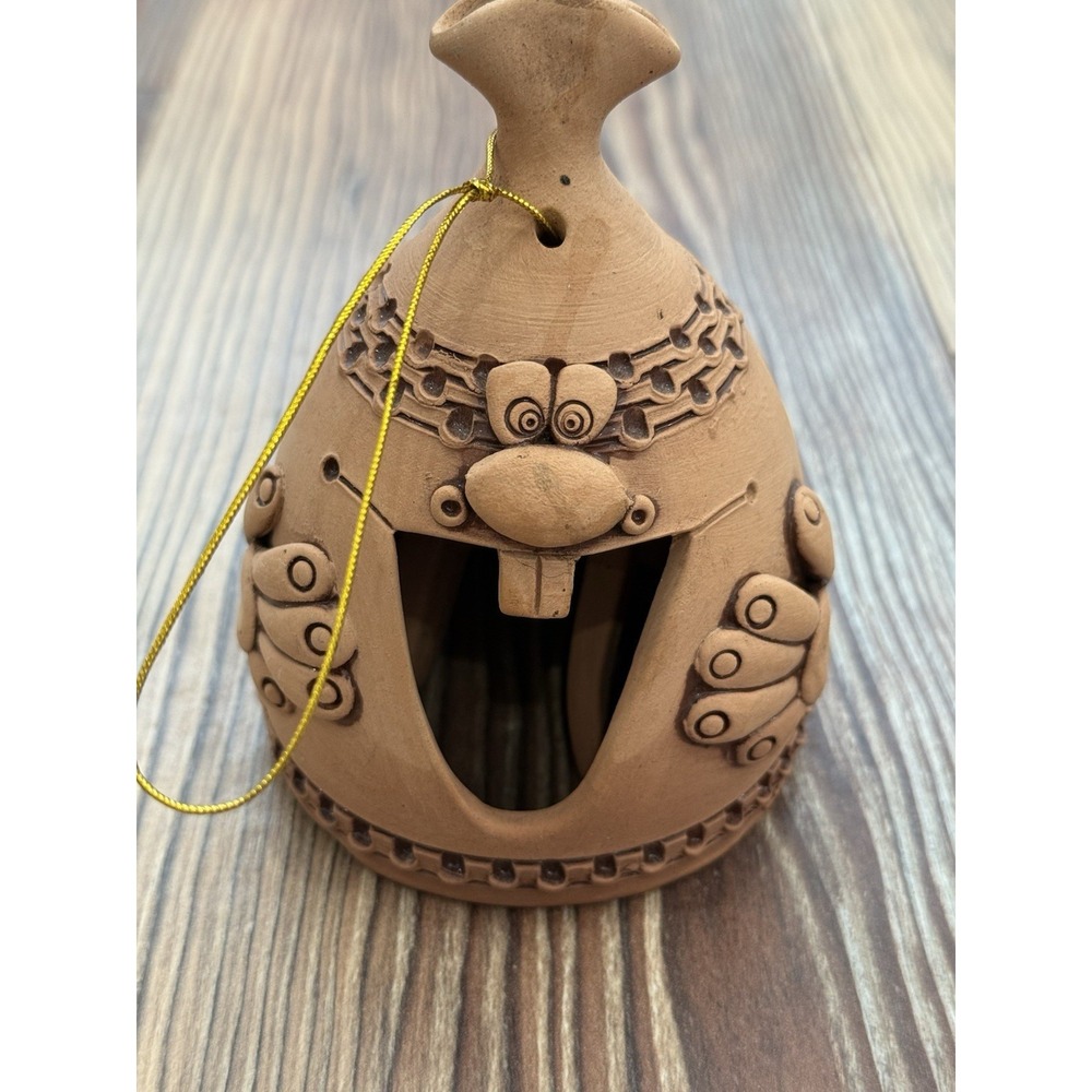 Vintage Handmade Terracotta Clay Man  Folk Art Bell Ornament 5"